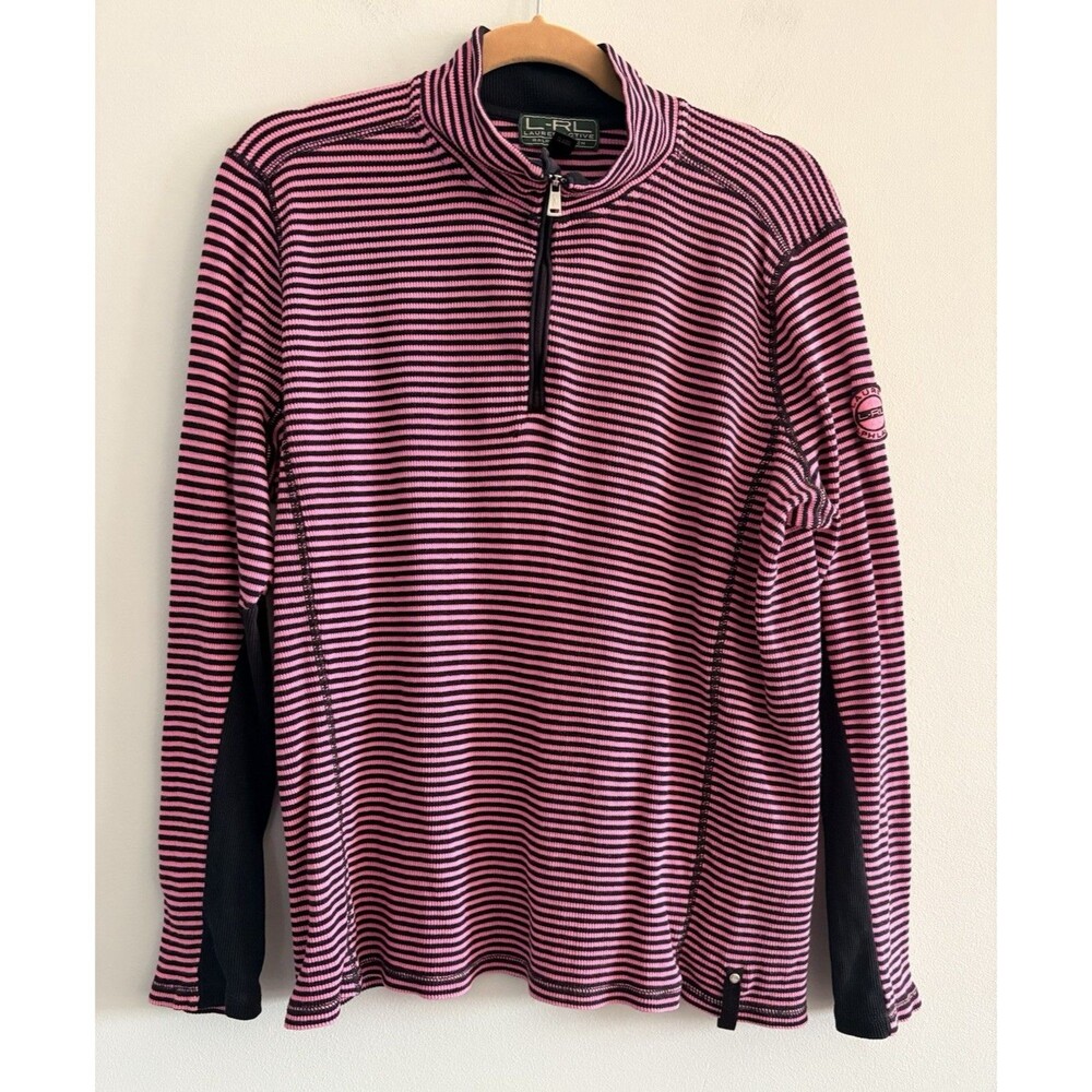 Lauren Ralph Lauren Active 1/4 Zip Pullover Womens 1X Pink Black Striped